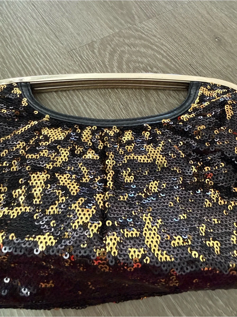 Sequin Evening Clutch Handbag in Black and Gold